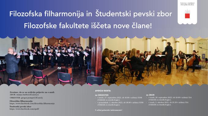 Avdicije za Filozofsko filharmonijo in Študentski pevski zbor Filozofske fakultete